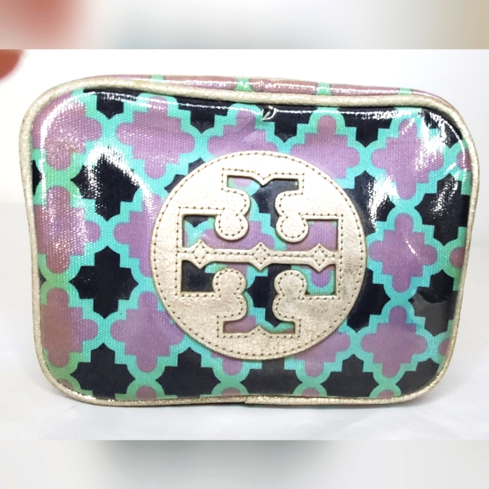 Tory Burch Purple and Teal Cosmetic Bag
